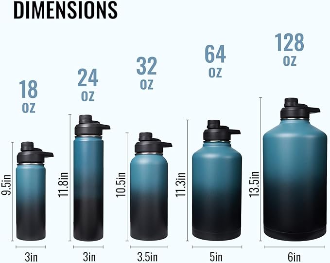 Fijinhom 24 oz Insulated Water Bottle with Handle, 304 Stainless Steel Water Bottles with 2 Lids, Double Wall Vacuum Sports Water Cup with Straw, BPA Free, Keep Cold and Hot, Blue/Black