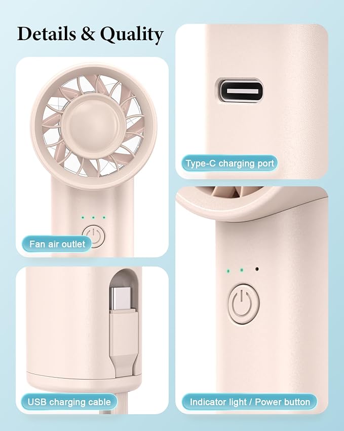 Portable Handheld Fan with Power Bank(High-Speed),3 IN 1 USB Rechargeable Mini Personal Fan with Flashlight,Small Size for Outdoor/Travel/Beach/Concerts/Summer.Gifts for Girl,Women.Pink