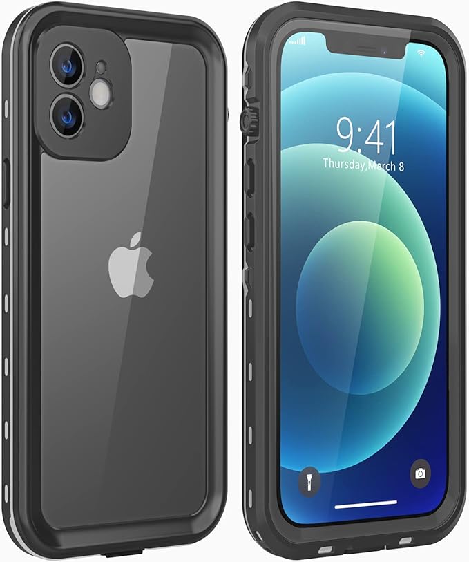 Design for iPhone 12 Mini Waterproof Case, Full Body Shockproof Case with Screen Protector, Dust Proof Phone Case Cover for iPhone 12 Mini 5.4 inch (Black)