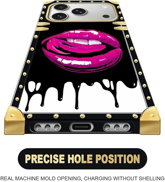 for iPhone 17 Pro Max Case Luxury Golden Decoration for Girl Women Soft TPU Shockproof Protective Hard PC Back for iPhone 17 Pro Max Crazy Pattern Black White Red Slap Sexy