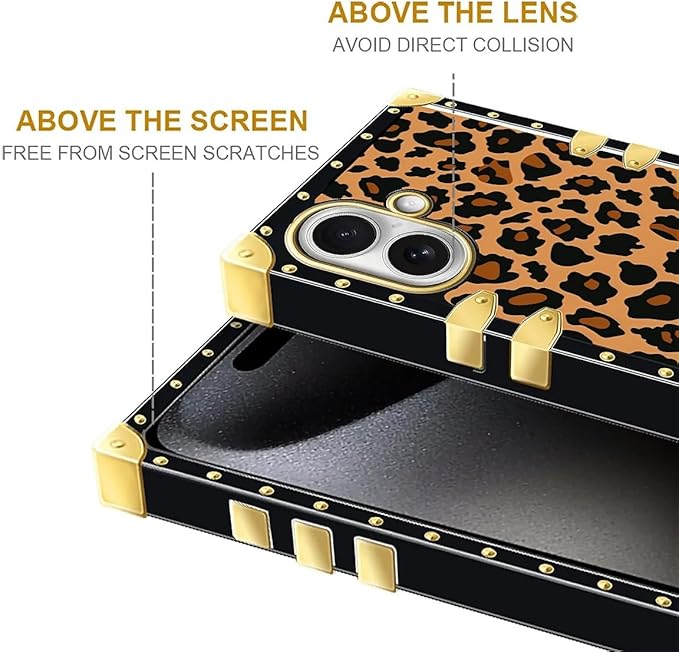 for iPhone 17 Case Luxury Golden Decoration for Girl Women Soft TPU Shockproof Protective Hard PC Back for iPhone 17 Crazy Pattern Brown Leopard Texture