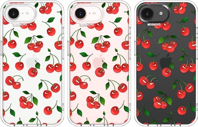 MOSNOVO for iPhone 17e Case/iPhone 16e Case, Shockproof Military-Grade Protection 6.6ft Drop Tested, Clear Phone Case for iPhone 16e / iPhone 17e, Cute Cherry Design