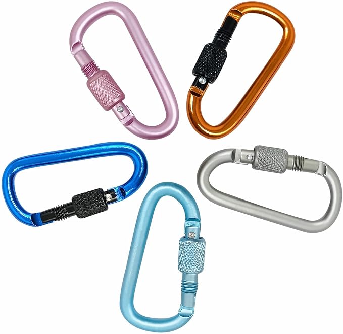 YUCHIYA 8 Pack D-Shape Carabiner Clasp with Screw Gate, 2.2 Inch Mini Keychain Clip Key Chain Buckle, Aluminum Alloy Keyrings Hook for Outdoor Hiking not for Climbing