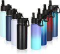 Volhoply 18oz Insulated Water Bottle Bulk 8 Pack,Kids Stainless Steel Water Bottles with Straw Lid,Wide Mouth Reusable Metal Cups,Double Wall Vacuum Sports Flask For Cold Drink(Eight Color,8 Set)