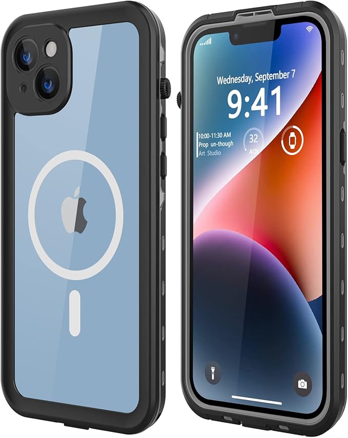 for iPhone 14 Plus Waterproof Case - Shockproof, Dustproof, Built-in Screen Protector, Magnetic Ring, 6.7" (Black)