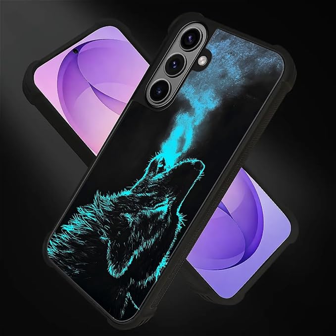 for Samsung Galaxy S26 Case,Graphic Design for Girl Boy Soft Silicone Hard Acrylic Shock Protection Designed for Samsung Galaxy S26 Blue Breathing Wolf Pattern