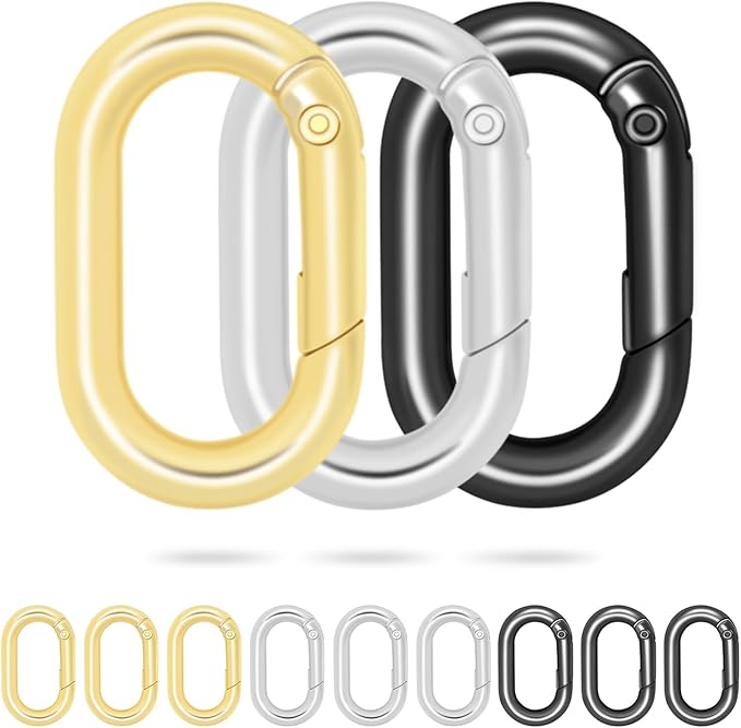 CooBigo 12Pack 1 Inch Assorted Oval Keyring, Metal Tiny Carabiner Spring Snap Hooks Clip for Paracord Keychain Lanyard, Car Key Rings, Pets Collar Buckles, Purse Keychain Replacement