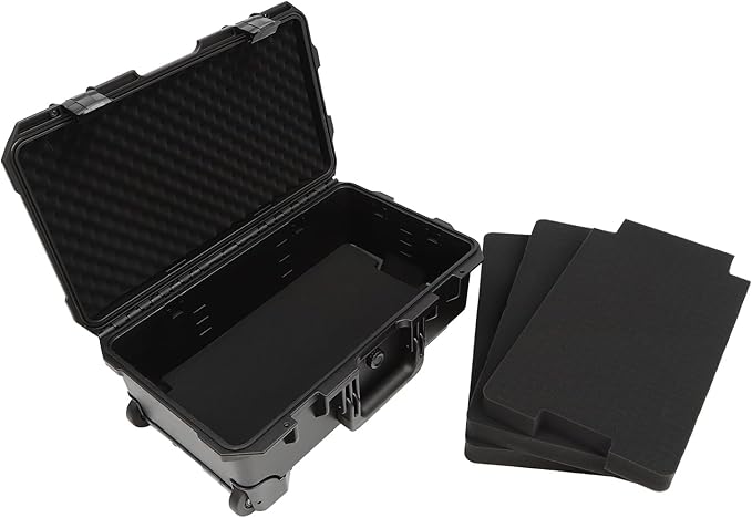 22" Weatherproof Hard Case Rolling Waterproof Case Dry Box with Foam Protective Cases Shockproof Hard Travel Cases For Cameras Lenses Electronic Equipment (Black)