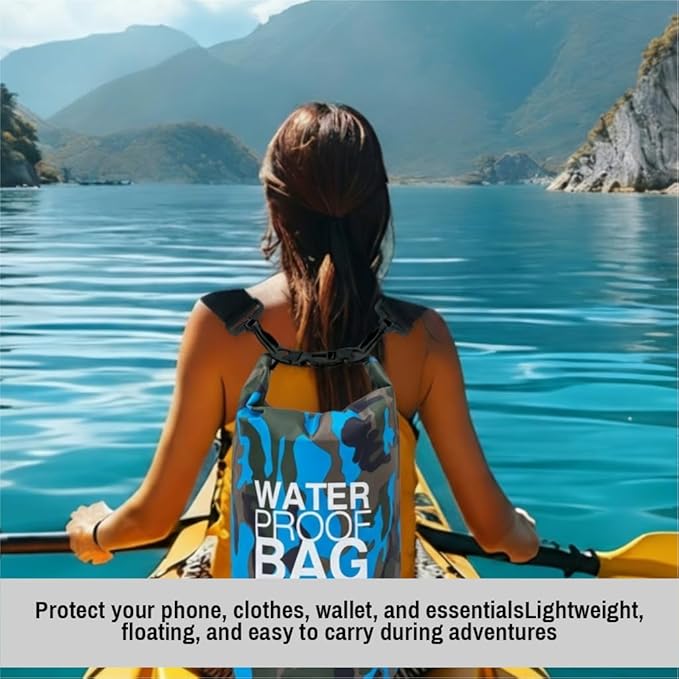 Waterproof Backpack Roll Top Dry Bag Set of 3 (2L 5L 10L) – PVC Dry Bags Waterproof for Kayaking, Camping, Beach & Travel – Floating Outdoor Dry Sack (Light Blue, Pink, Yellow Camouflage)