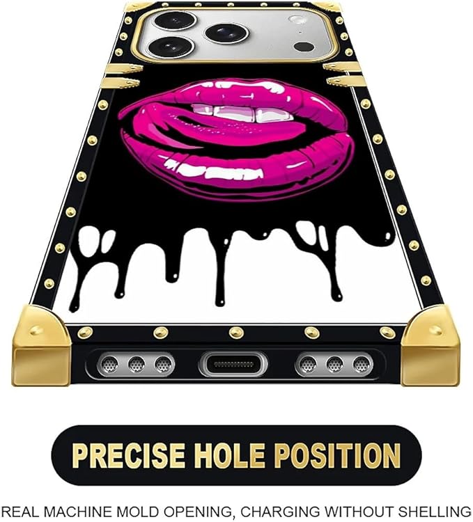 for iPhone 17 Pro Case Luxury Golden Decoration for Girl Women Soft TPU Shockproof Protective Hard PC Back for iPhone 17 Pro Crazy Pattern Black White Red Slap Sexy