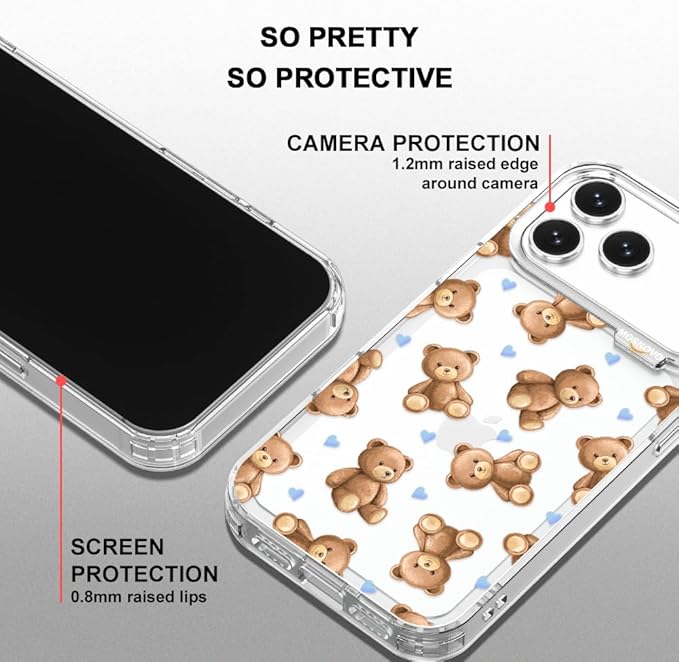 MOSNOVO for iPhone 17 Pro Max Case, Shockproof Military-Grade Protection 6.6ft Drop Tested, Camera Control, Clear Phone Case for iPhone 17 Pro Max, Teddy Mood Design
