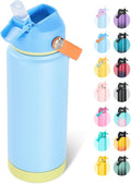 Fijinhom 24oz Insulated Stainless Steel Water Bottle, Wide Mouth Double Wall Vacuum, Silicone Straw, Sweat & Leak Proof, BPA Free Insulated Water Flask for Travel, Keep Cold 24h Hot 12h, Cerulean