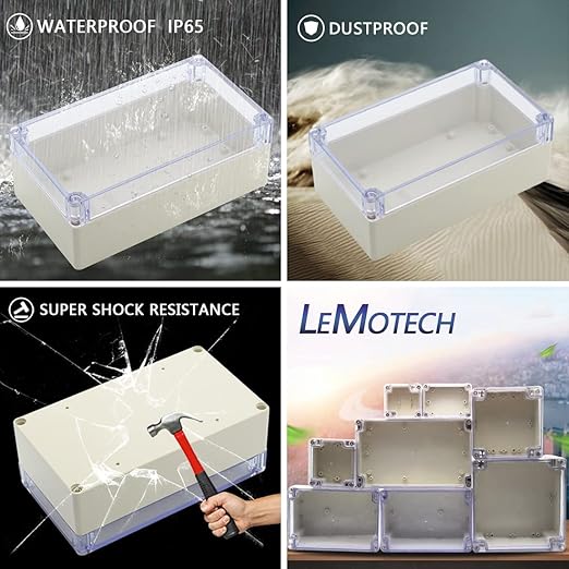 LeMotech ABS Plastic Junction Box Dustproof Waterproof IP65 Electrical Enclosure Box Universal Project Enclosure Grey with PC Transparent Clear Cover6.2 x 3.5 x 2.3 inch(158 x90 x60 mm)