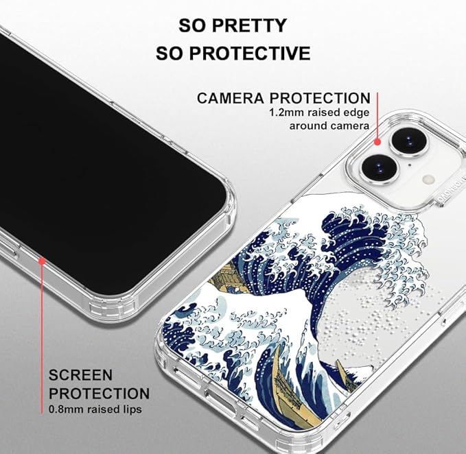 MOSNOVO for iPhone 17 Case | Military Grade 6.6ft Drop Tested | Camera Control | Clear with Great Wave Design