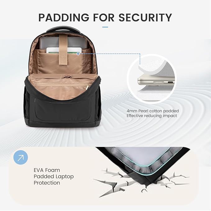 LOVEVOOK Laptop Backpack for Women with Giant Tumbler Holder Pocket,15.6 Inch Puffer Travel College Work Backpack Purse for Teacher Nurse,Waterproof Laptop Bag Computer Back Pack Casual Daypack,Black