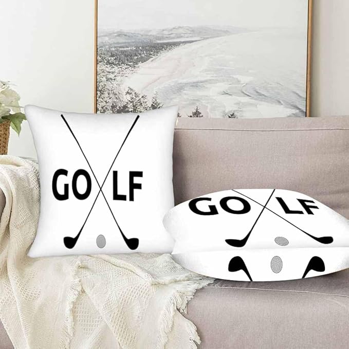 Black Golf Clubs Pillow Covers 18 X 18 Sports Themed Decor Symbol Golf Set of 2 Pillow Cases Square Velvet Outdoor Throw Cushion Pillowcases Decorative for Home Bed Sofa Couch Hotel