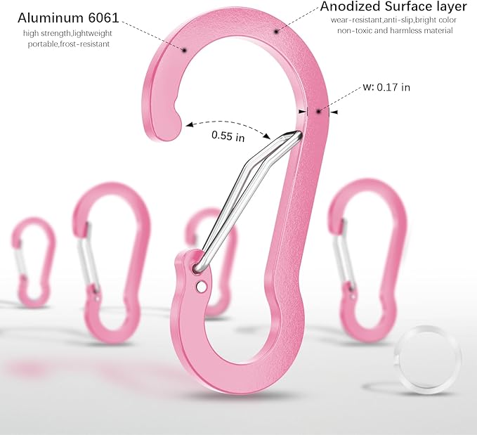sprookber 2" Small Carabiner Clip, D Ring Caribeener, Spring Snap Hook for Keychain Multipurpose, Set of 20