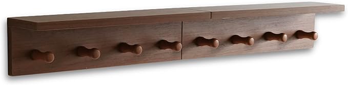 Entrance Coat Rack ，Coat Hooks, Wall-Mounted Wooden Hook Rack, Wall-Mounted Shelves are Very Suitable (Teak Color Finish—A-2)