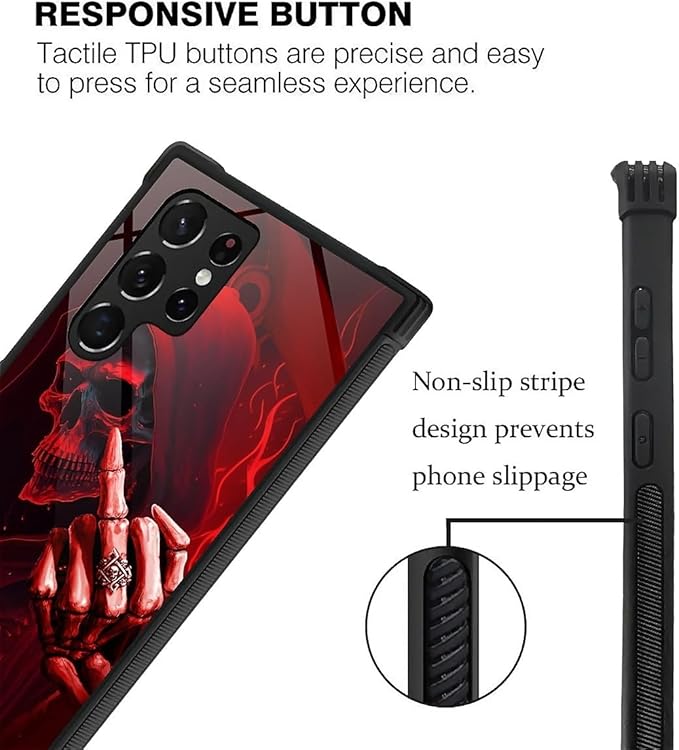 for Samsung Galaxy S23 Ultra Case, Gestures Funny Skull Pattern Graphic Design Girl Boy Soft Silicone Hard Acrylic Shock Protection for Samsung Galaxy S23 Ultra