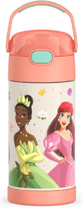 THERMOS FUNTAINER Water Bottle with Straw - 12 Ounce - Kids Stainless Steel Vacuum Insulated Water Bottle with Lid,Princesses,(Pack of 6)