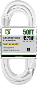 EP 50 Ft Outdoor Extension Cord - 16/3 SJTW White Electrical Cable with 3 Prong Grounded Plug, UL Listed