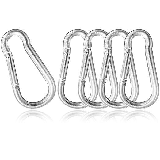 5 Pack 4.7" Heavy Duty Carabiner Clips, M12 Sliver Galvanized Steel Spring Snap Hooks, Rust-Resistant Keychain Clips for Hammock, Camping, Hiking, Fishing, Swing Set