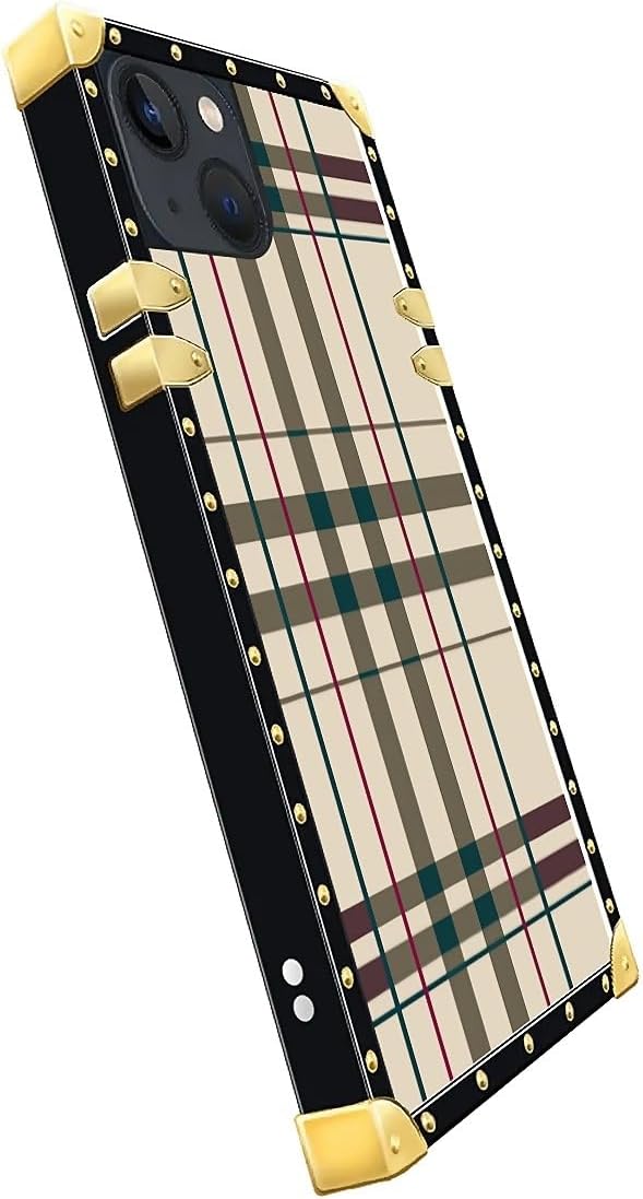 Compatible with iPhone 15 Case, Black Red Beige Stripes Luxury Golden Decoration for Girl Women Soft TPU Shockproof Protective Hard PC Back for iPhone 15