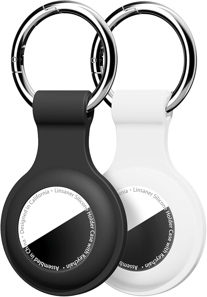 Linsaner [2 Pack] Holder for AirTag 2nd Gen (2026) & 1st Gen, Silicone Case Keychain Key Ring, Protective Cover for Air Tags, GPS Finder Accessories for Bags, Pets, Kids, Luggages, Black/White