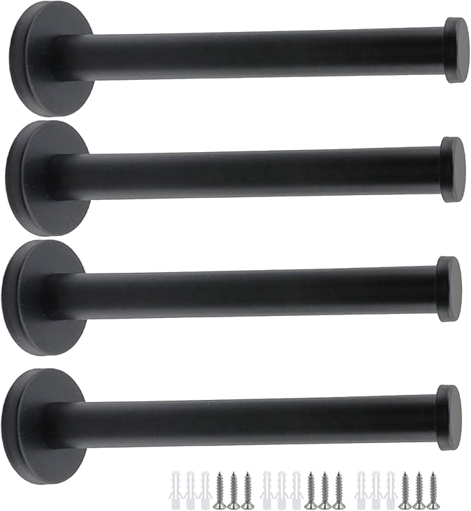 Wall Hooks Heavy Duty Coat Hooks Stainless Steel Clothes Hanger for Hanging Bathroom Towels Handbag Black 6-inch Length with 16mm Shank Dia - Pack of 4