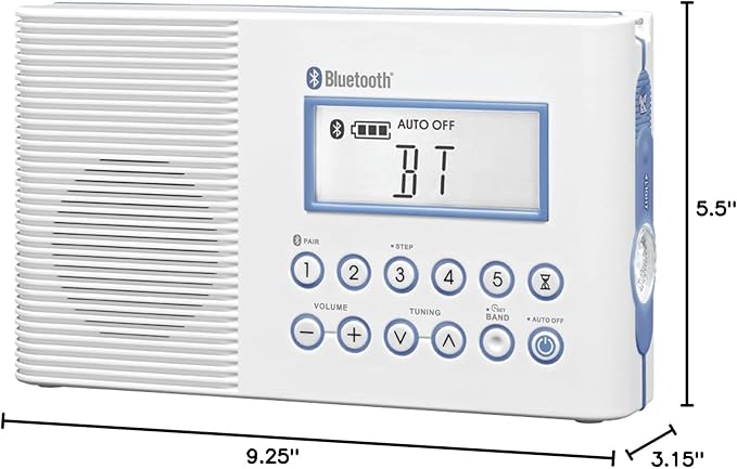 Sangean H202 AM/FM Weather Alert Waterproof Shower Radio, White