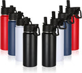 Volhoply 18oz Insulated Water Bottle Bulk 8 Pack,Kids Stainless Steel Water Bottles with Straw Lid,Double Wall Vacuum Reusable Metal Bottle,Wide Mouth Sports Flask Keep Hot and Cold(Mix,8 Set)
