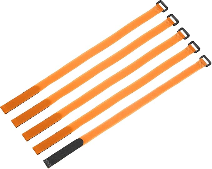 MECCANIXITY 5Pcs Reusable Battery Tie Down Straps,0.8x20" Orange Nylon Multipurpose Battery Hold Down Adjustable Cinch Strap Hook Loop Fastening Tie for Quadcopters FPV RC Drone Boat Car