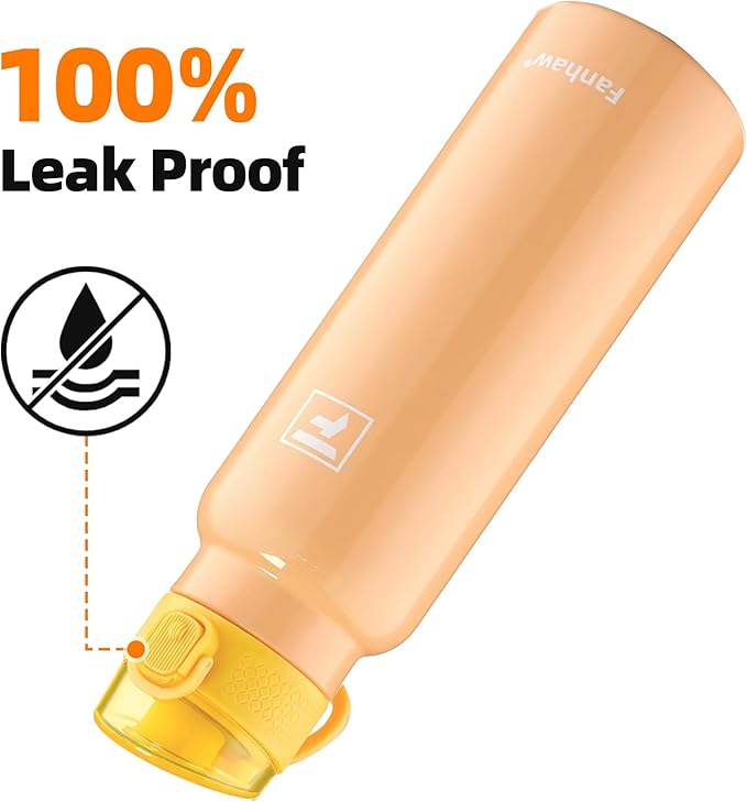 Fanhaw Daylite Series 24 oz Stainless Steel Insulated Water Bottle with Silicone Spout Lid, Double-Wall Vacuum Leakproof Metal Bottle, Anniversary Birthday Gift for Kids, Women & Men (Saffron Yellow)