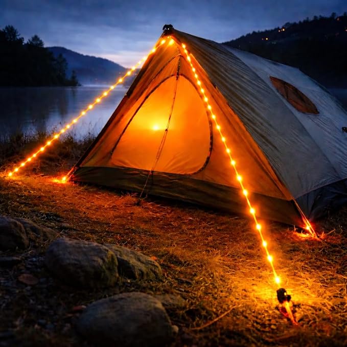 Solar Luminous Paracord Rope, 23ft Solar-Powered Orange Glow Rope with Remote, 8 Lighting Modes + Timer, 500 mAh Battery, IP66 Waterproof for Outdoor Camping
