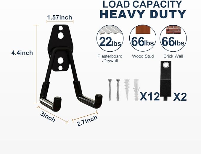 Garage Hooks Heavy Duty, 6 Pack Small Square Steel Garage Storage Hooks with Anti-Slip Coating, Multi-Purpose Ladder Hooks for Hanging Garden Tools, Hoses, Bikes and Folding Chairs (Black)