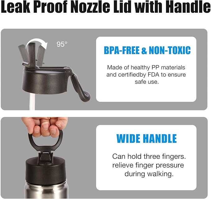 Volhoply 24 Ounce Insulated Water Bottle with Straw Lid,Stainless Steel Wide Mouth Sport Bottles with Handle,Double Wall Vacuum Cups Keep Cold,Reusable Travel Thermal Cups For Holder,Gym(Silver,1)