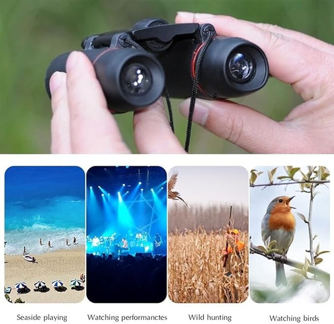 30x60 Portable Mini Binoculars, Wide View Angle Folding Binoculars Telescope with Low Light Night Vision for Outdoor Bird Watching Camping Hiking Traveling