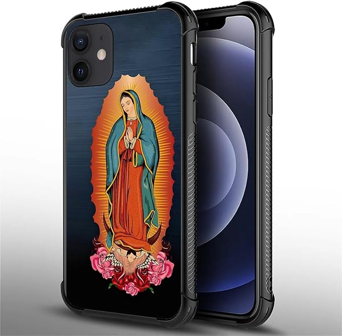 for iPhone 12/12 Pro Case, Red Virgen Guadalupe Pattern Graphic Design Girl Boy Soft Silicone Hard Acrylic Shock Protection for iPhone 12/12 Pro
