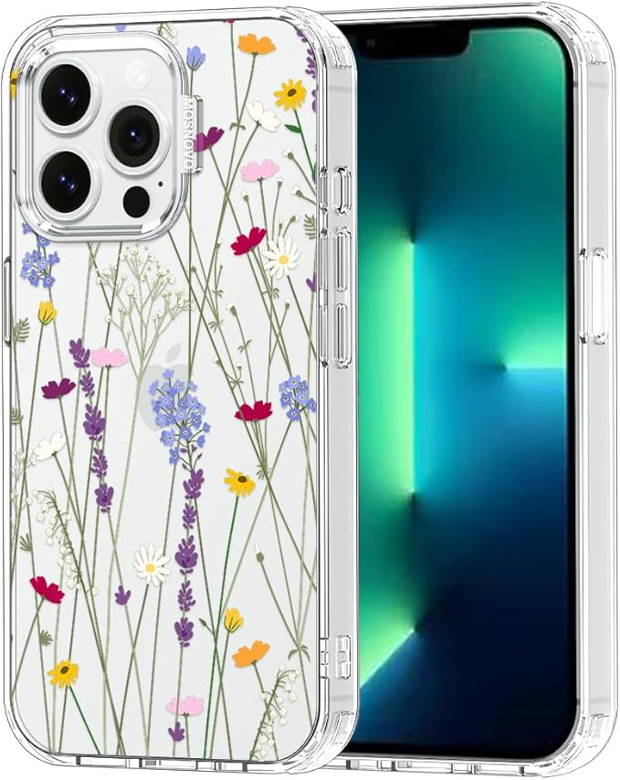 MOSNOVO Case for iPhone 13 Pro, [Buffertech 6.6ft Military-Grade Drop Protection] [Anti Peel Off Tech] Clear TPU Bumper Phone Case Cover Design - Floral Garden