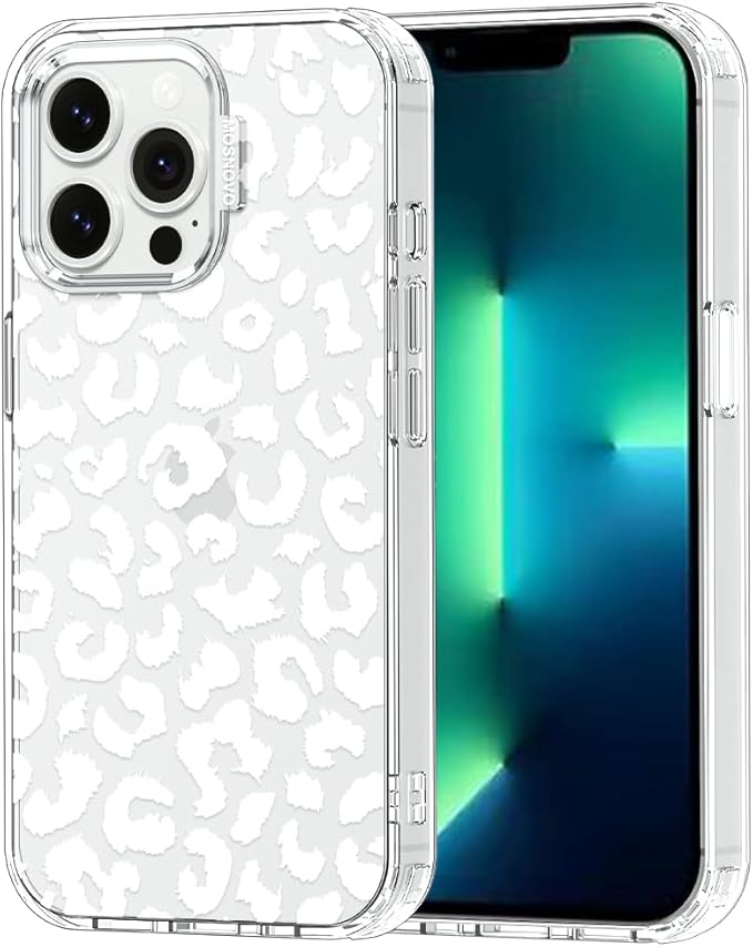MOSNOVO Case for iPhone 13 Pro, [Buffertech 6.6ft Military-Grade Drop Protection] [Anti Peel Off Tech] Clear TPU Bumper Phone Case Cover Design - White Leopard Print