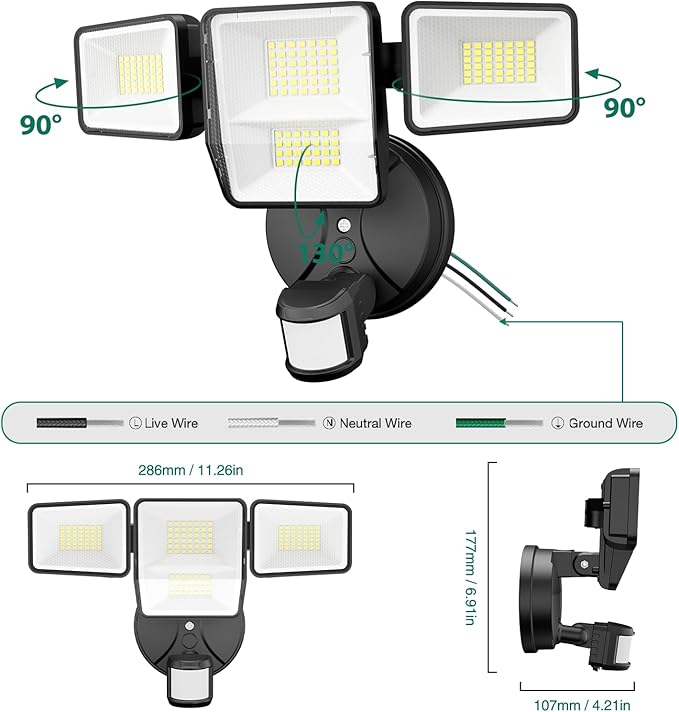 70W 7000LM Security Lights Outdoor, 4-Head LED Motion Sensor Flood Light, 6500K Daylight, IP65 Waterproof, 3 Modes for Yard Garage Porch (2)