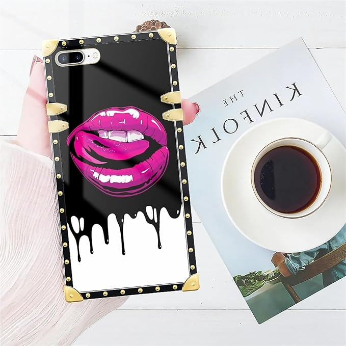 Compatible with iPhone 8 Plus 7 Plus Case, Black White Red Slap Sexy Luxury Golden Decoration for Girl Women Soft TPU Shockproof Protective Hard PC Back for iPhone 8 Plus 7 Plus