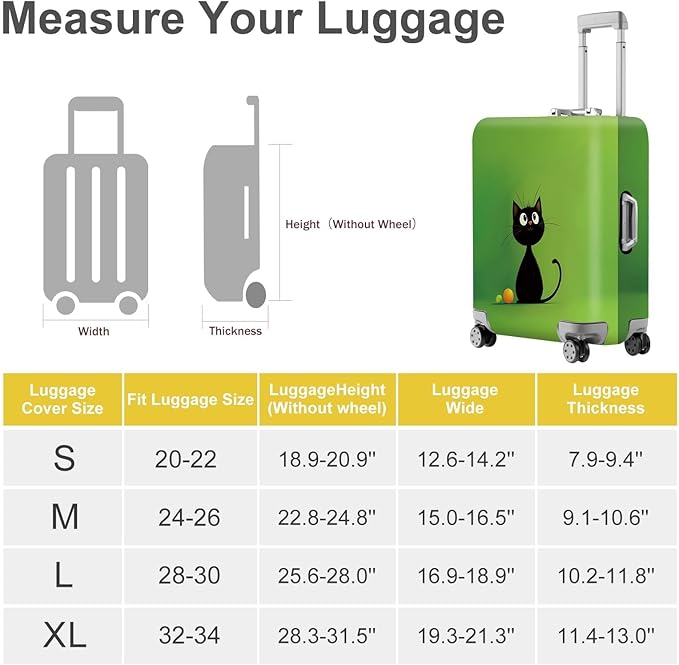 ANNA QUEEN Cute Black Cat Luggage Cover, Minimal Cartoon Suitcase Cover, Stretchable Washable Travel Protector for 32-34 Inch Luggage