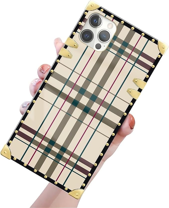 Compatible with iPhone 12 12 Pro Case, Black Red Beige Stripes Luxury Golden Decoration for Girl Women Soft TPU Shockproof Protective Hard PC Back for iPhone 12 12 Pro