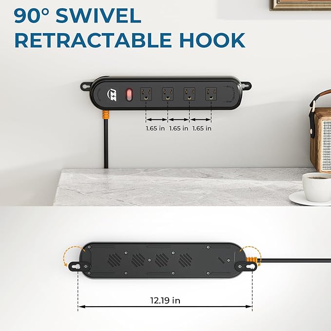 Outdoor Power Strip Weatherproof, 7-in-1 Surge Protector with 4 Wide Outlets 2USB A and 1USB C,1625W/13A, 6FT Flat Plug Multi-Plug Outdoor Extension Cord for Indoor Outdoor, UL FCC Listed