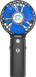 HandFan 5200mAh Portable Handheld Fan Rechargeable - 3 Speeds Foldable Personal Cooling, 2-IN-1 Hand Held Fan Battery Operated, 20H Runtime for Disney/Travel/Summer/Concerts/Women (Black&Blue)