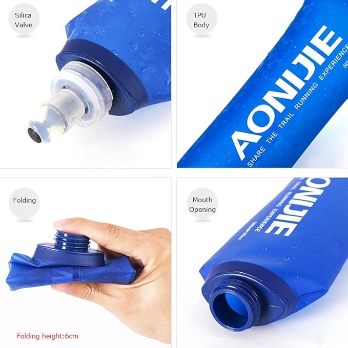 AONIJIE TPU Soft Flask Water Bottle Collapsible Running Flask for Hydration Pack, BPA Free, Wide Opening, for Outdoor Sports Hydration