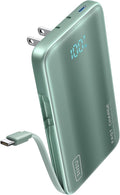 INIU 3-in-1 Portable Charger, 45W 10000mAh Fast Charging Power Bank, Built-in USB C Cable & Foldable Wall Plug, Travel Essentials, Battery Pack for iPhone 17 16 15 Series, Samsung, MacBook, etc. Green