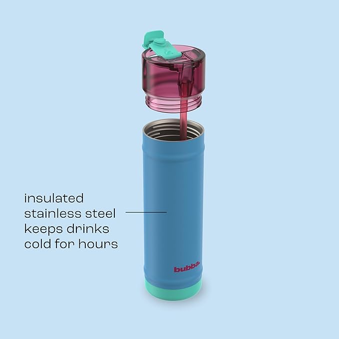 bubba 24 oz Dualsip Insulated Stainless Steel Water Bottle with Straw - Reusable, Leakproof, Lightweight, Dishwasher Safe, Lead-Free and BPA-Free, Blue Ribbon