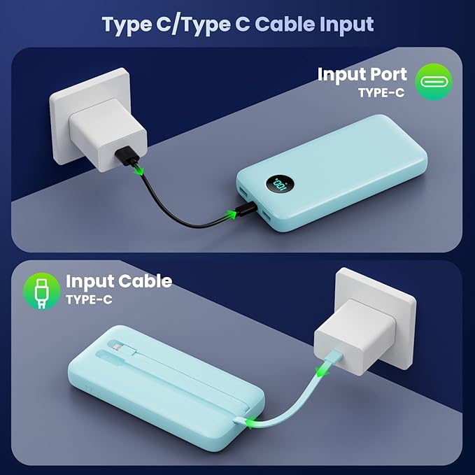 Portable Charger 40,800mAh Power Bank,25W PD QC 4.0 Fast Charging Portable Phone Charger with Built-in Cables,LCD Display USB C Travel Essentials Battery Pack for iPhone 17/16/15/14,Android Samsung